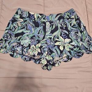 Lilly Pulitzer High Waist Floral Shorts - Navy and Green